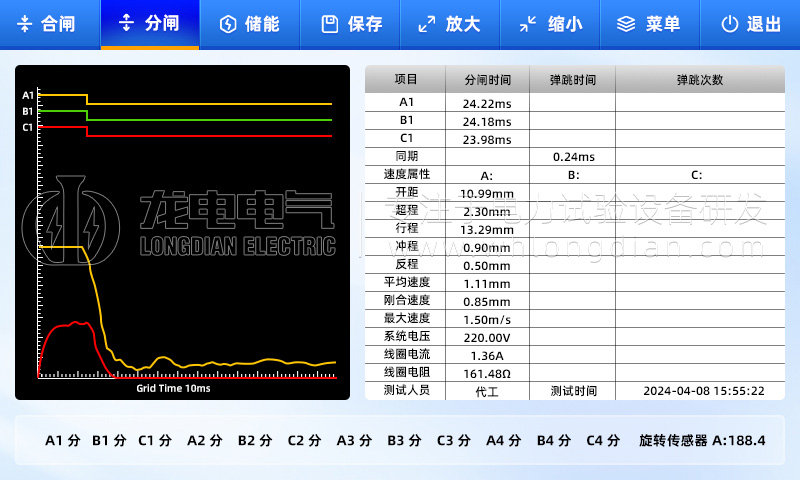 高壓開關(guān)特性測(cè)試儀-測(cè)試數(shù)據(jù)界面